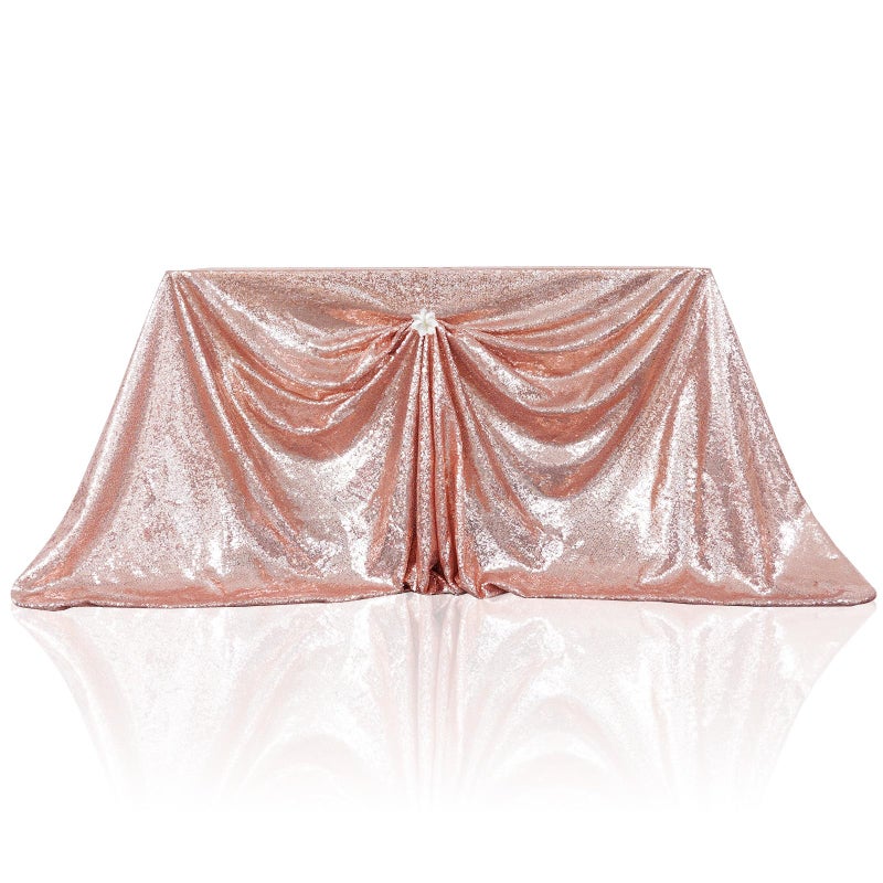PartyDelight 60x126 Rectangle Rose Gold Sequin Tablecloth High-Density 3mm Stitched Sequins Shimmering Table Cover for 8ft Banquet Table Cloth Decor for Weddings Gala Receptions Holiday Dinners - Image 1